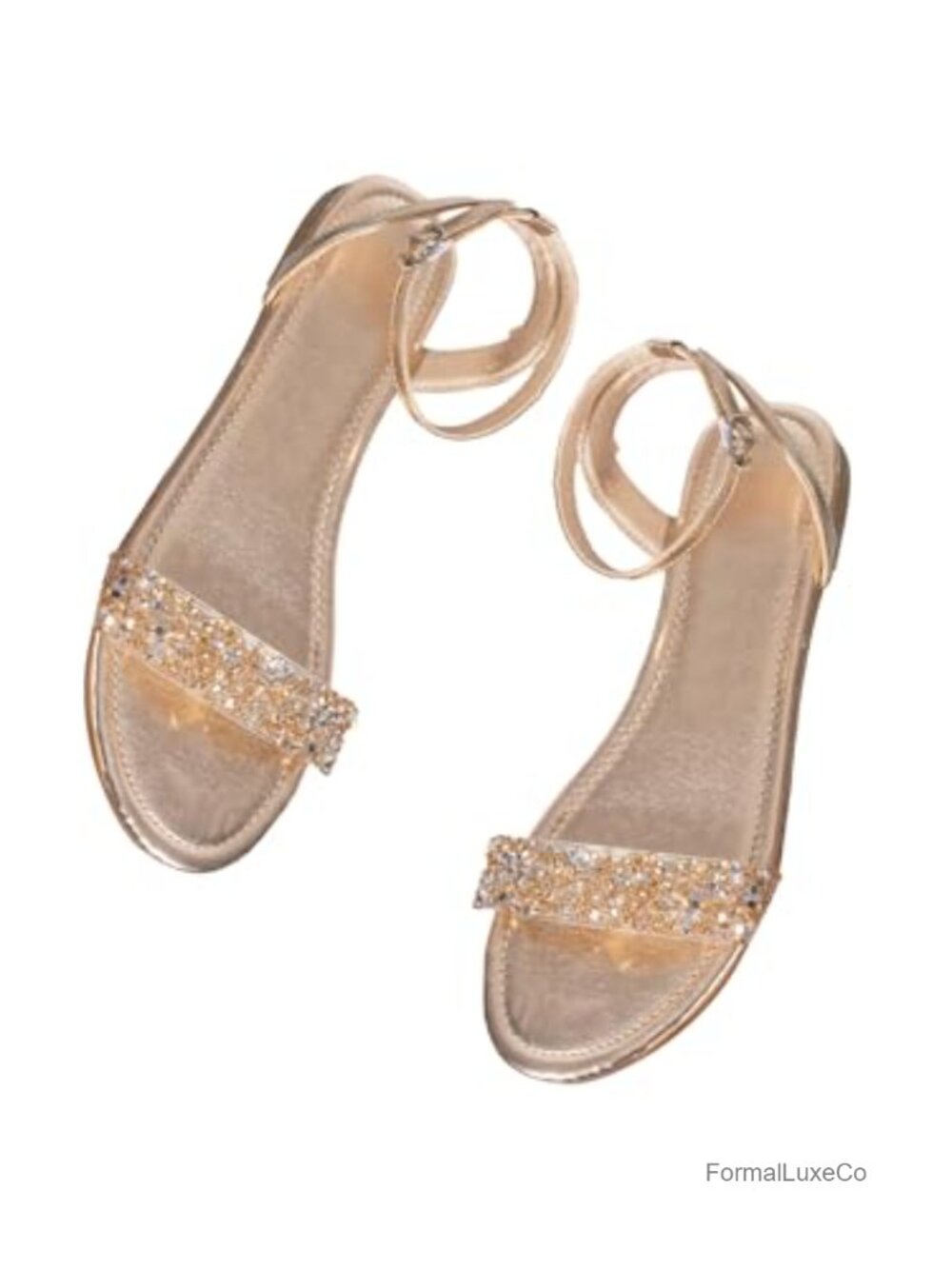 Metallic Sparkly Flat Sandals Ankle Strap Open Toe Dressy Summer Bridal Wedding